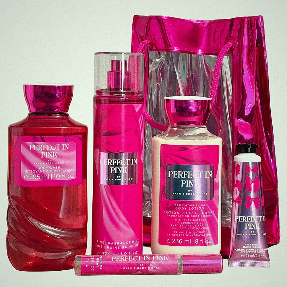 (6-PIECE) Bath & Body Works PERFECT IN PINK Gift Set Perfume, Wash, Lotion, Mist